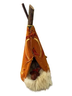Vintage Eskimo Baby Doll 3" Inside Handmade Teepee Souvenir 9” Epcot